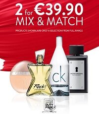 Image to advertise a special Mix and Match perfumes offer for 39.90 to be purchased at Cyprus Airports Duty Free Shops
